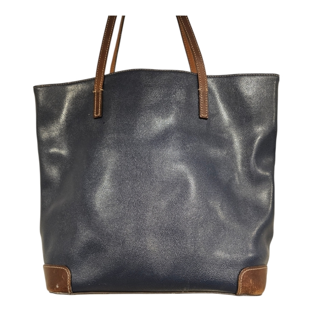 Dooney Bourke Vintage Navy Brown pebble grain leather large tote satchel - Picture 2 of 15